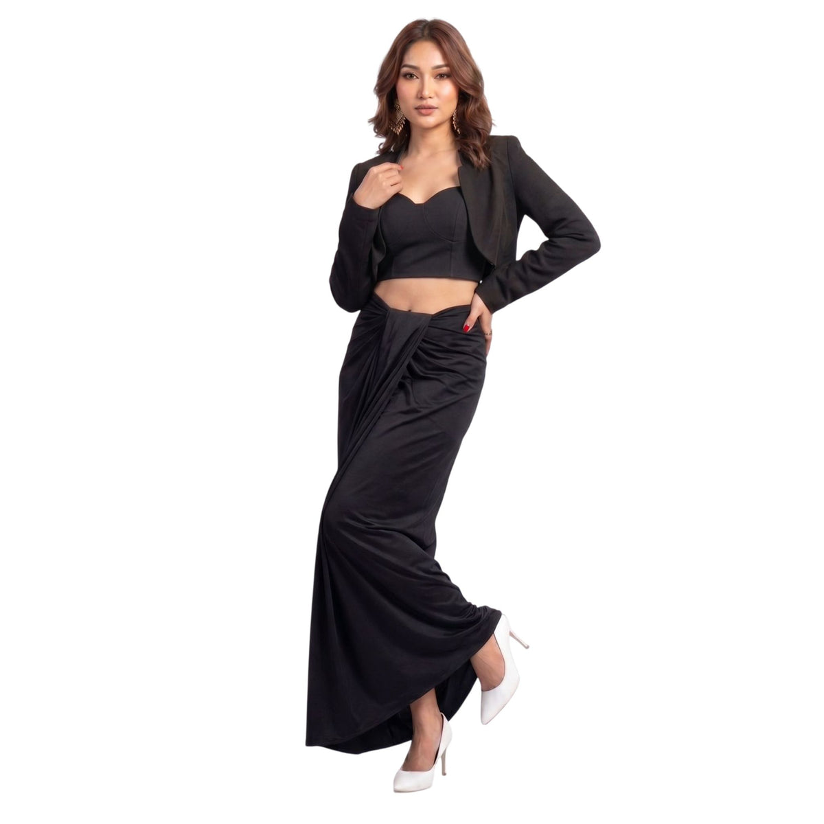 Draped Wrap Satin Skirt – Isis - Black