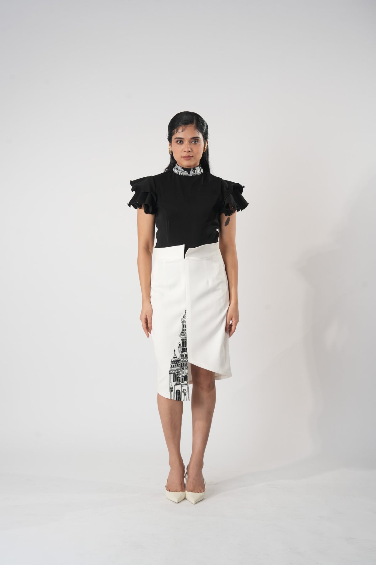 Asymmetric Embroidered Hem Skirt – Imperial - White