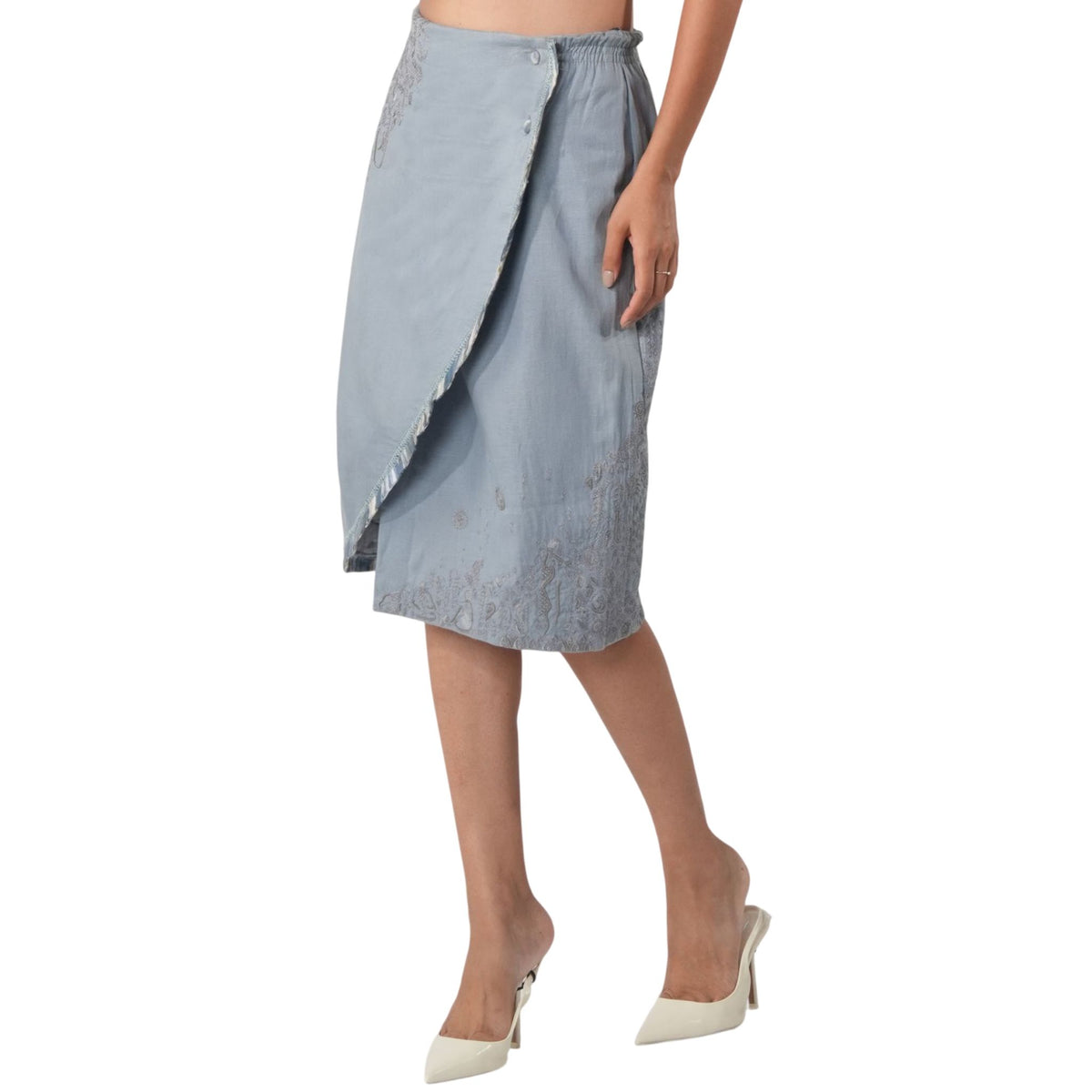Buttoned Overlap Wrap Skirt – Odyssey - Blue