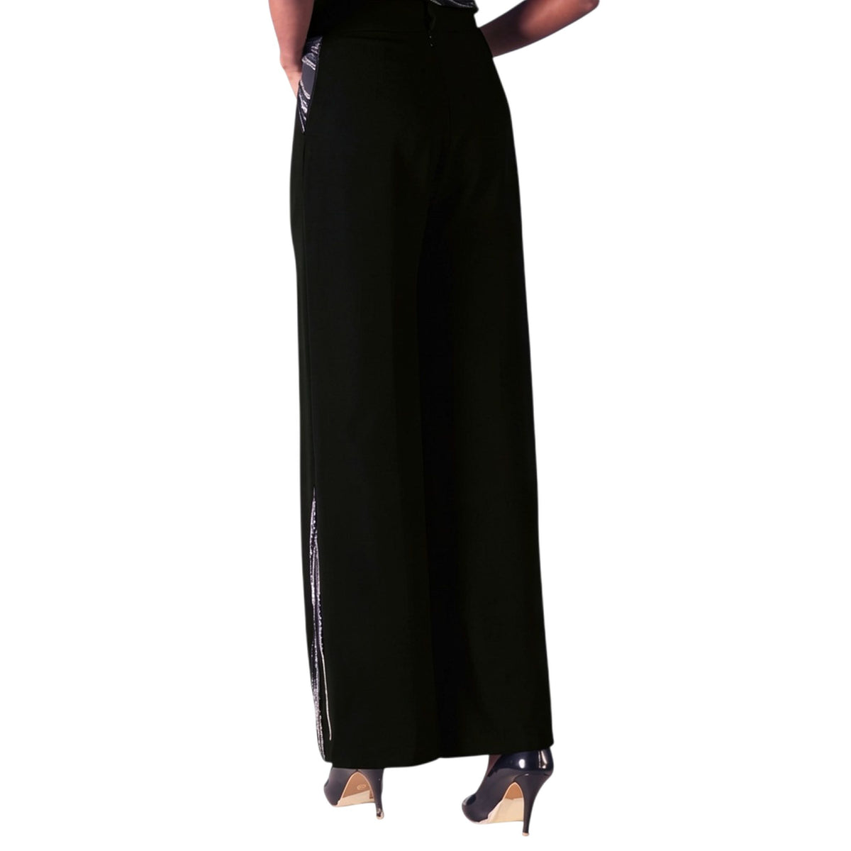 Wave Waistband Wide-Leg Trousers – Obelisk - Black