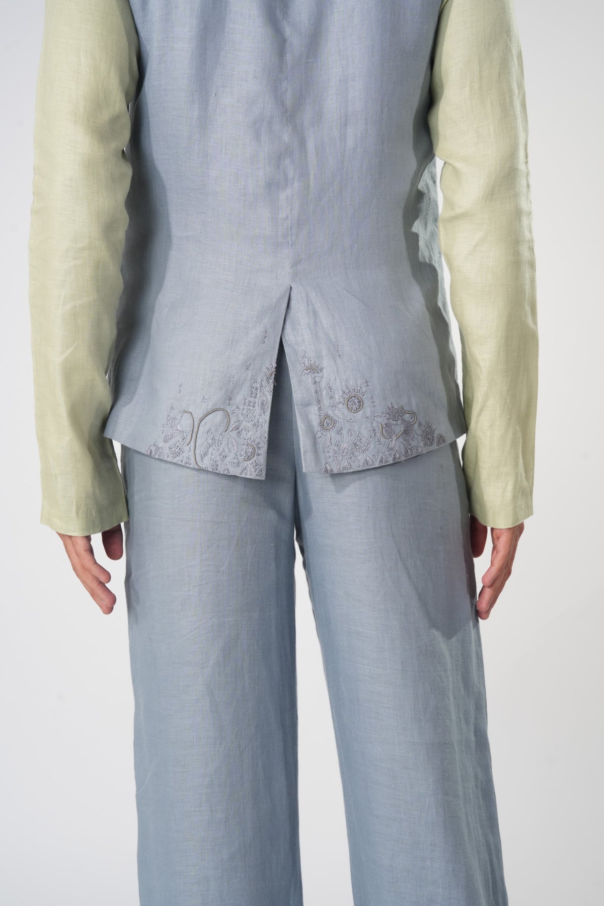 Men's Embroidered Hem Sadri – Wisdom Weave - Blue