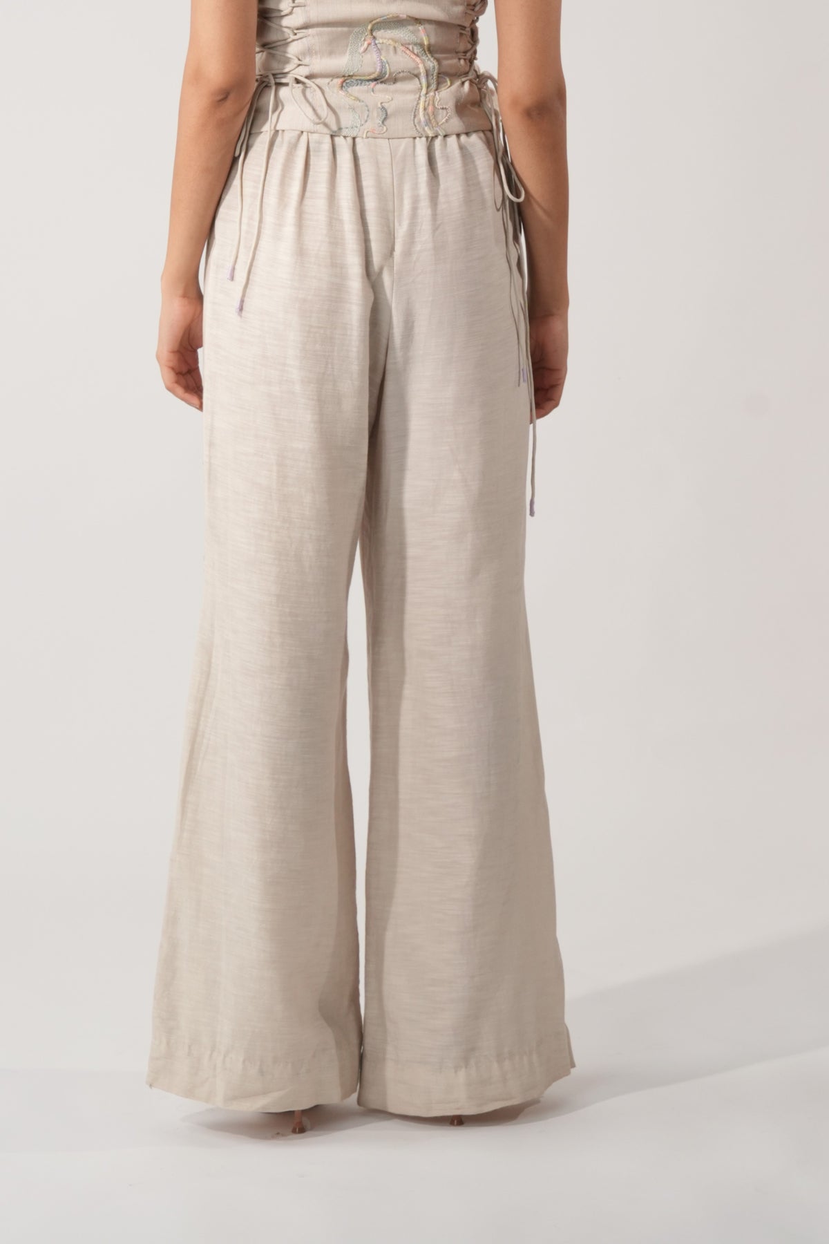 Embroidered Bell Bottom Trousers – Prairie - Beige
