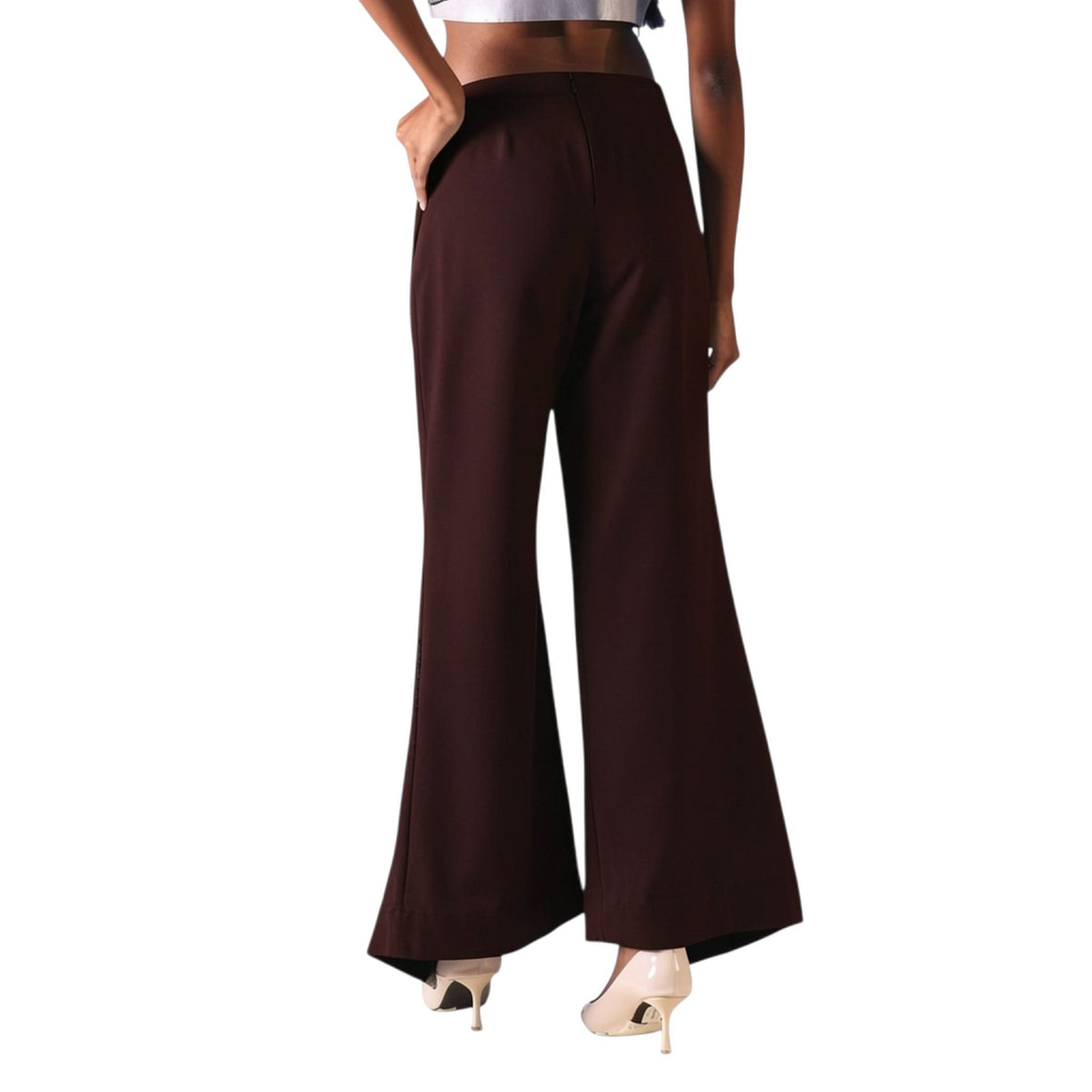 Overlap Slit Wide-Leg Trousers – Heba - Wine