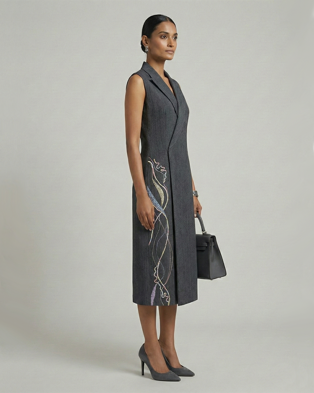 Lapel Neck Cotton Midi Dress – Azare - Black