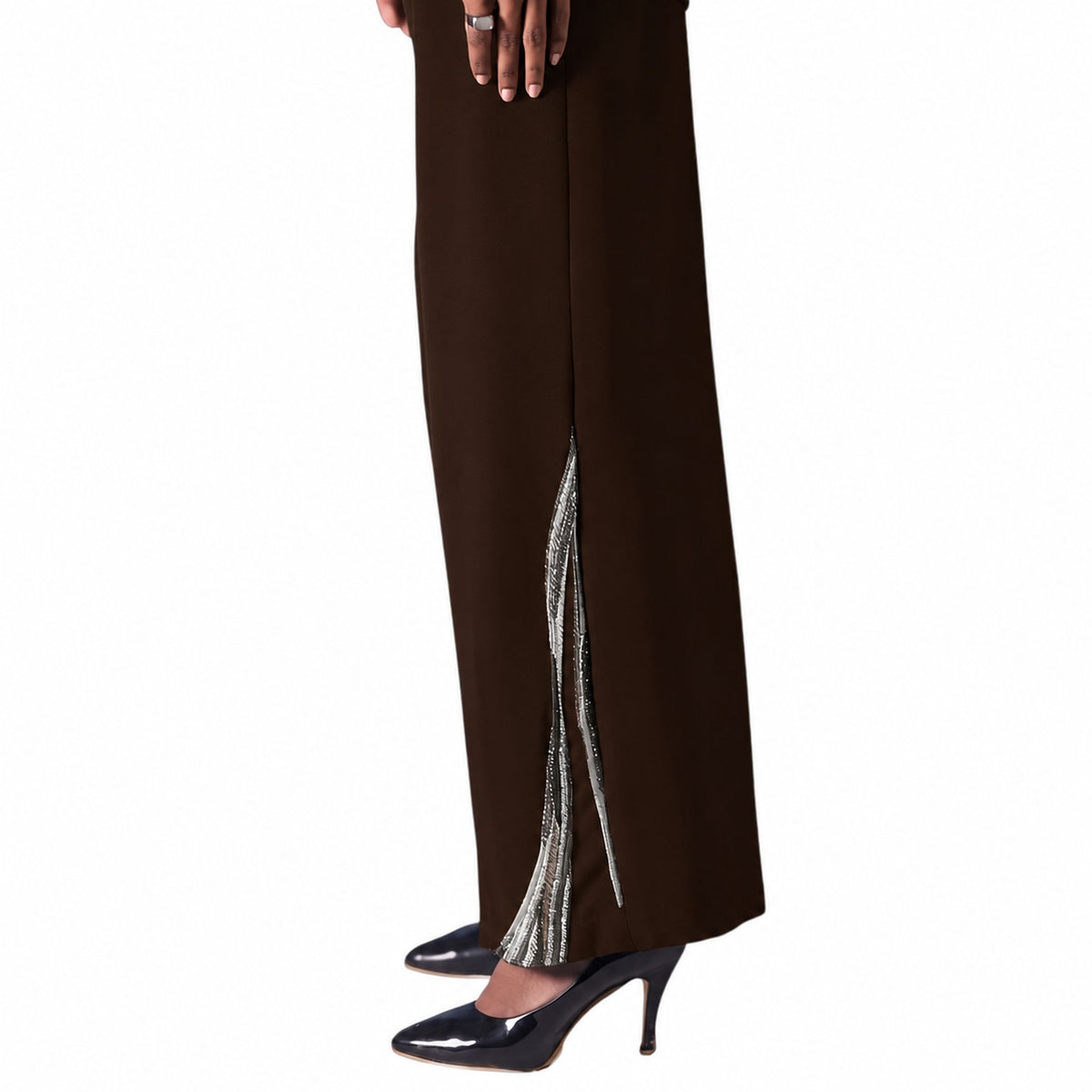 Wave Waistband Wide-Leg Trousers – Obelisk - Wine