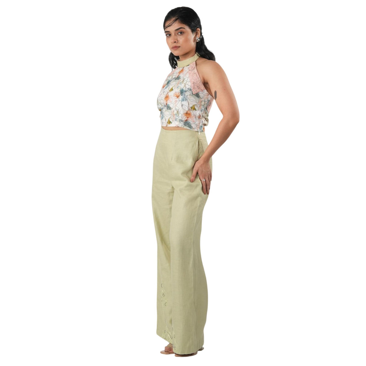Printed Halter Crop Top – Warli - Pink