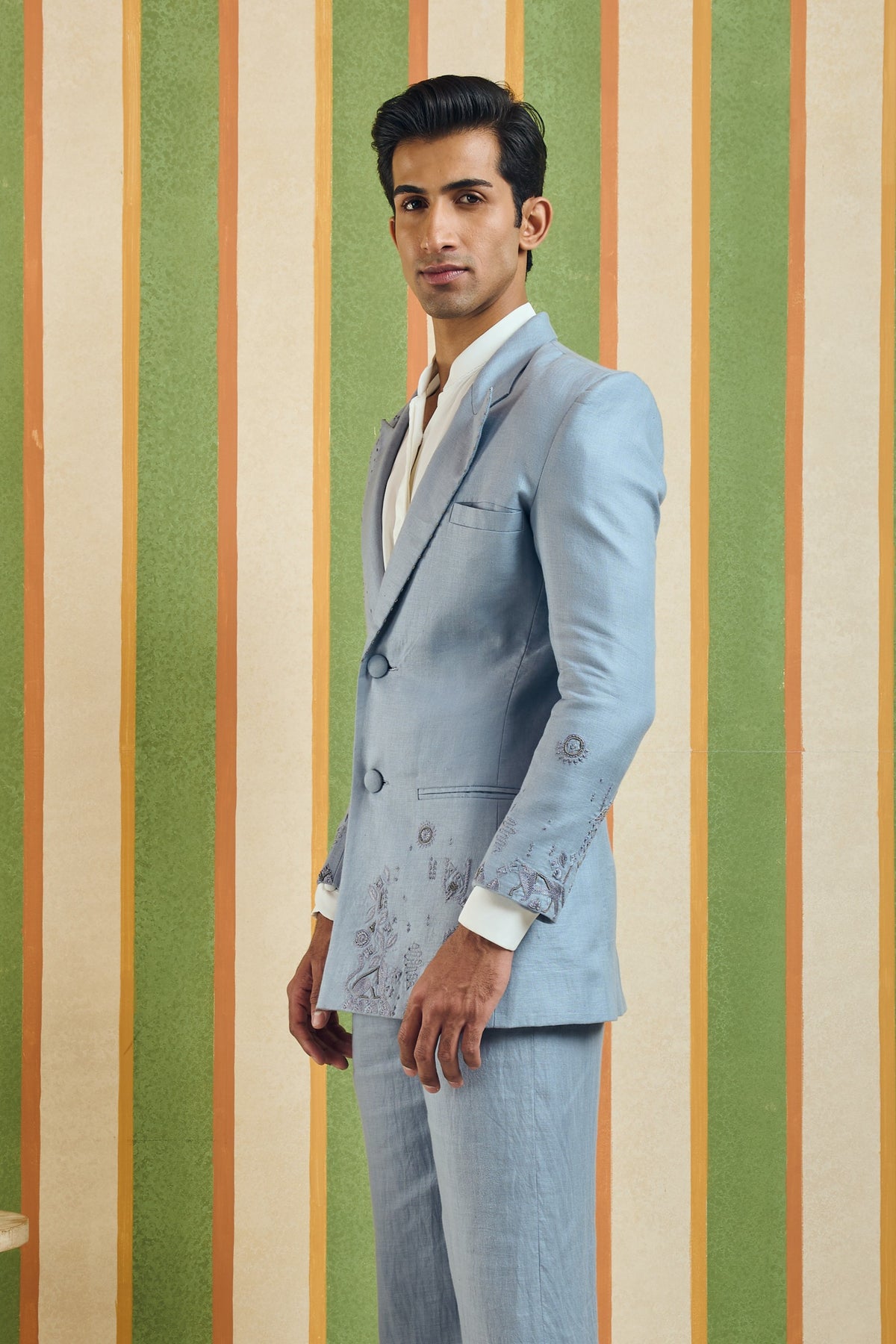 Ivory Crest Men’s Blazer – Warli - Blue