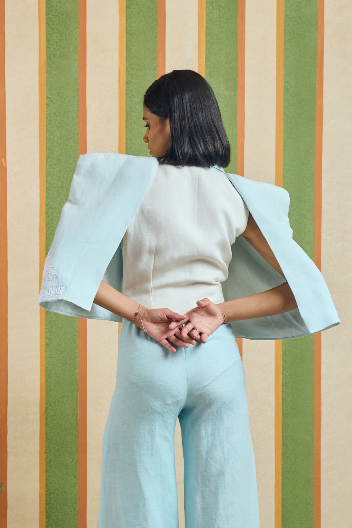 Collared Vest with Detachable Cape – Chevet - Blue