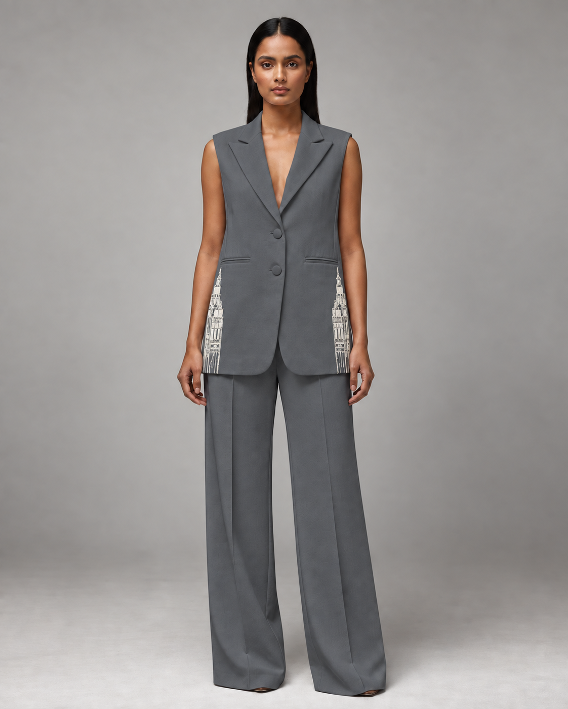 Sleeveless Tailored Blazer – Regal - Grey