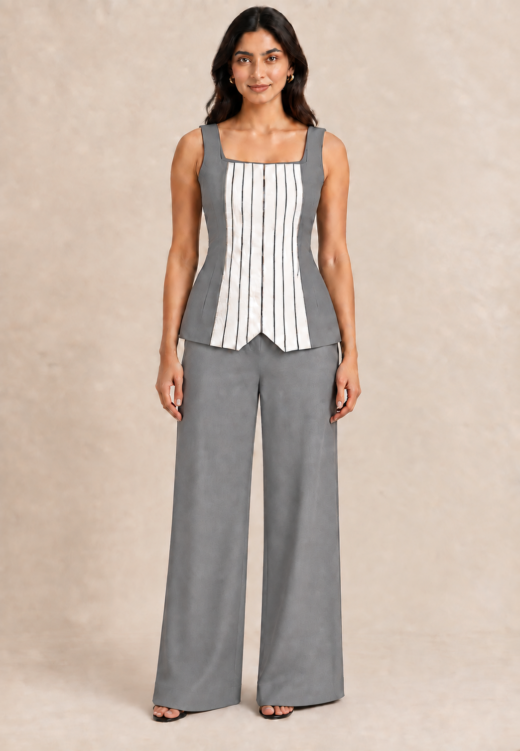 Colour Block Vertical Vest – Regal - Grey & White