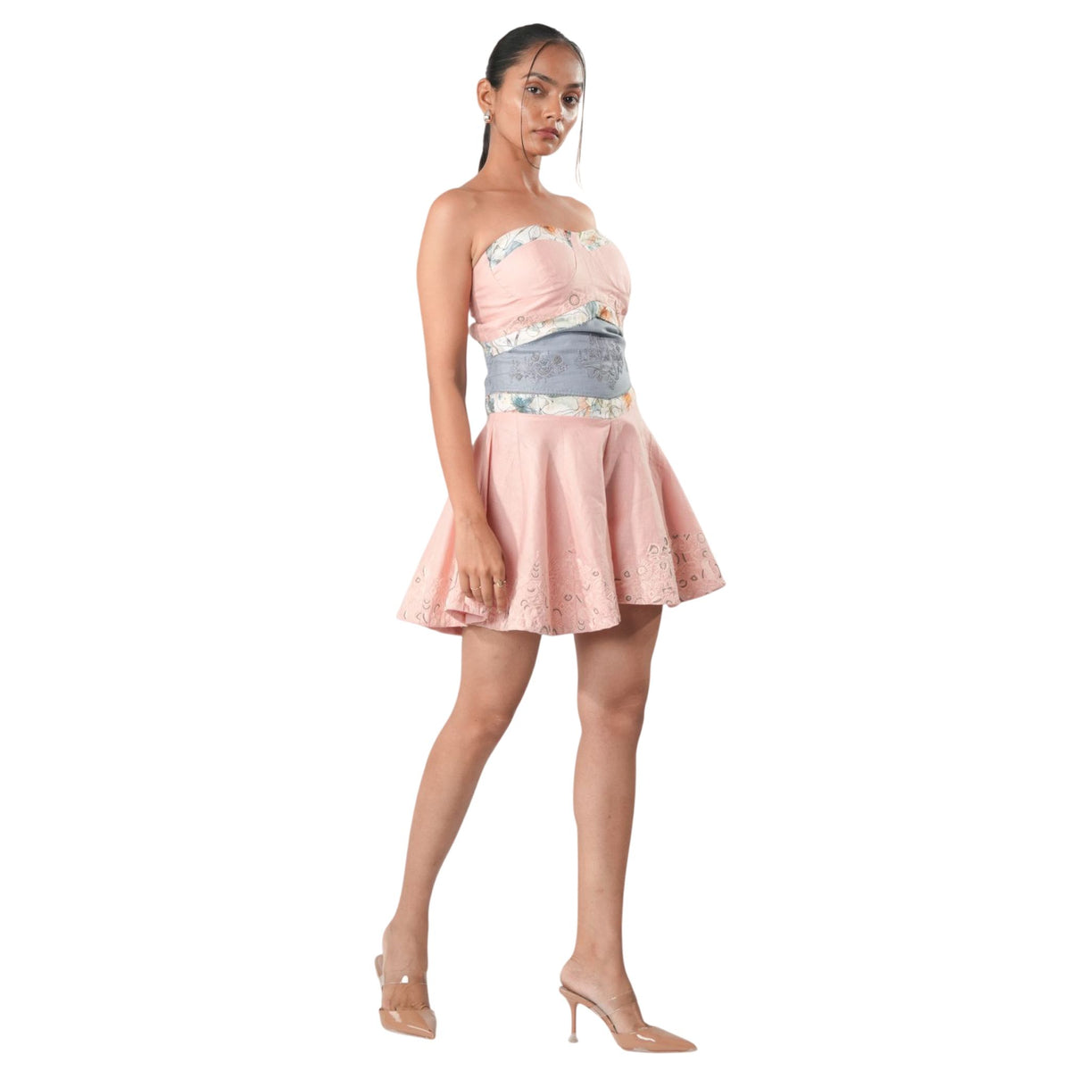 Strapless Embroidered Playsuit – Whimsy - Pink