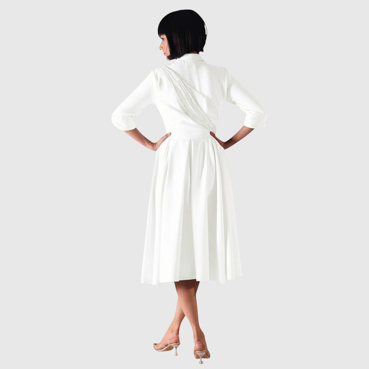 Collared Button-Down Skater Dress – Amunet - White