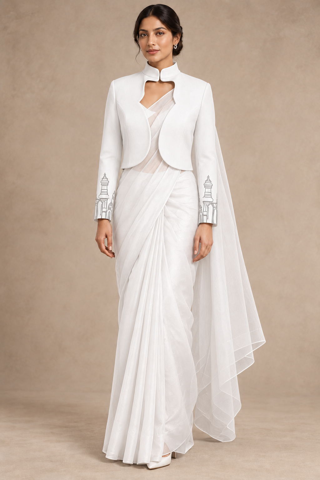 Cuff Embroidered Crop Jacket – Vault - White