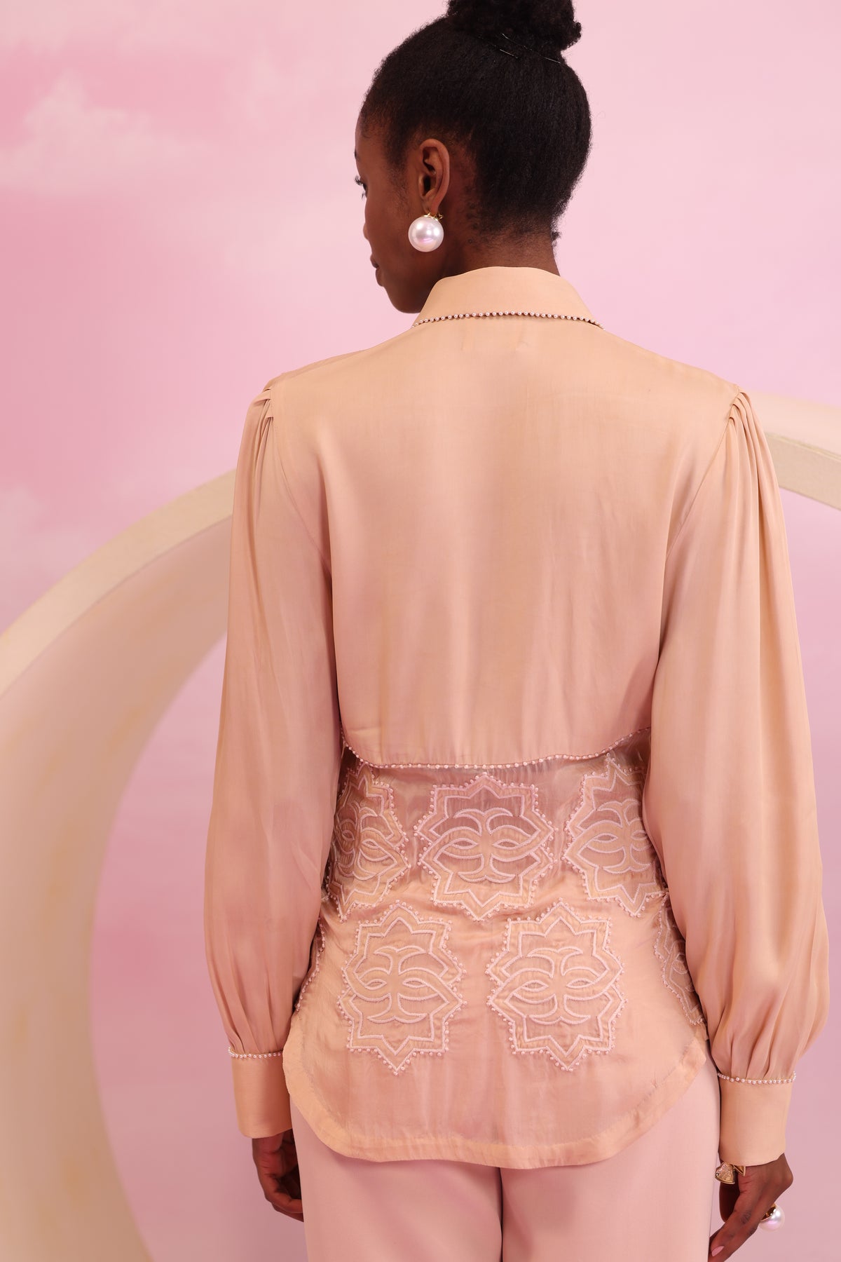 Extended Yoke Lace Shirt – Luminous Canopy - Peach