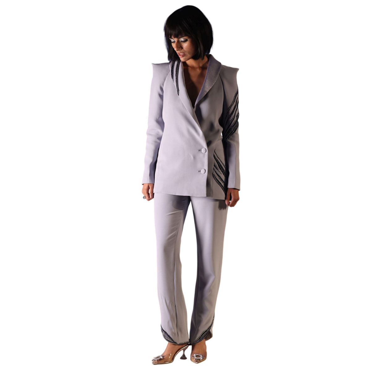 Shawl Collar Drape Blazer – Cleopatra - Cool Grey