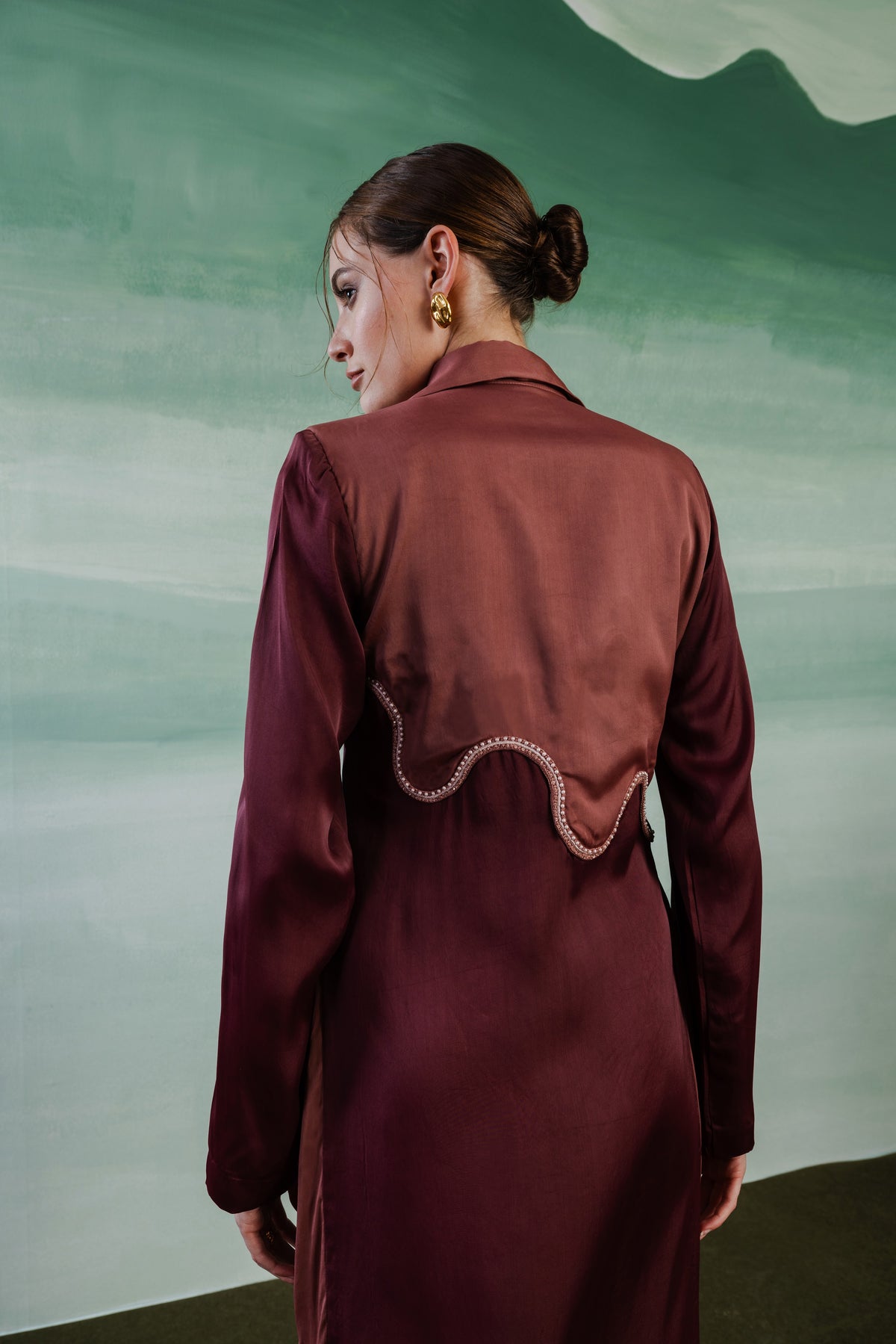 Asymmetric Satin Shirt Dress – Romanesque - Wine Berry