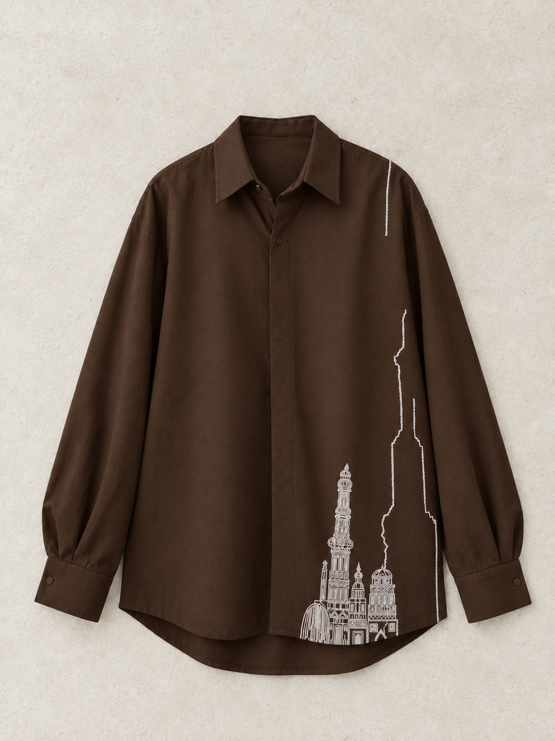 Beaded Line Embroidered Shirt – Feather - Deep Brown