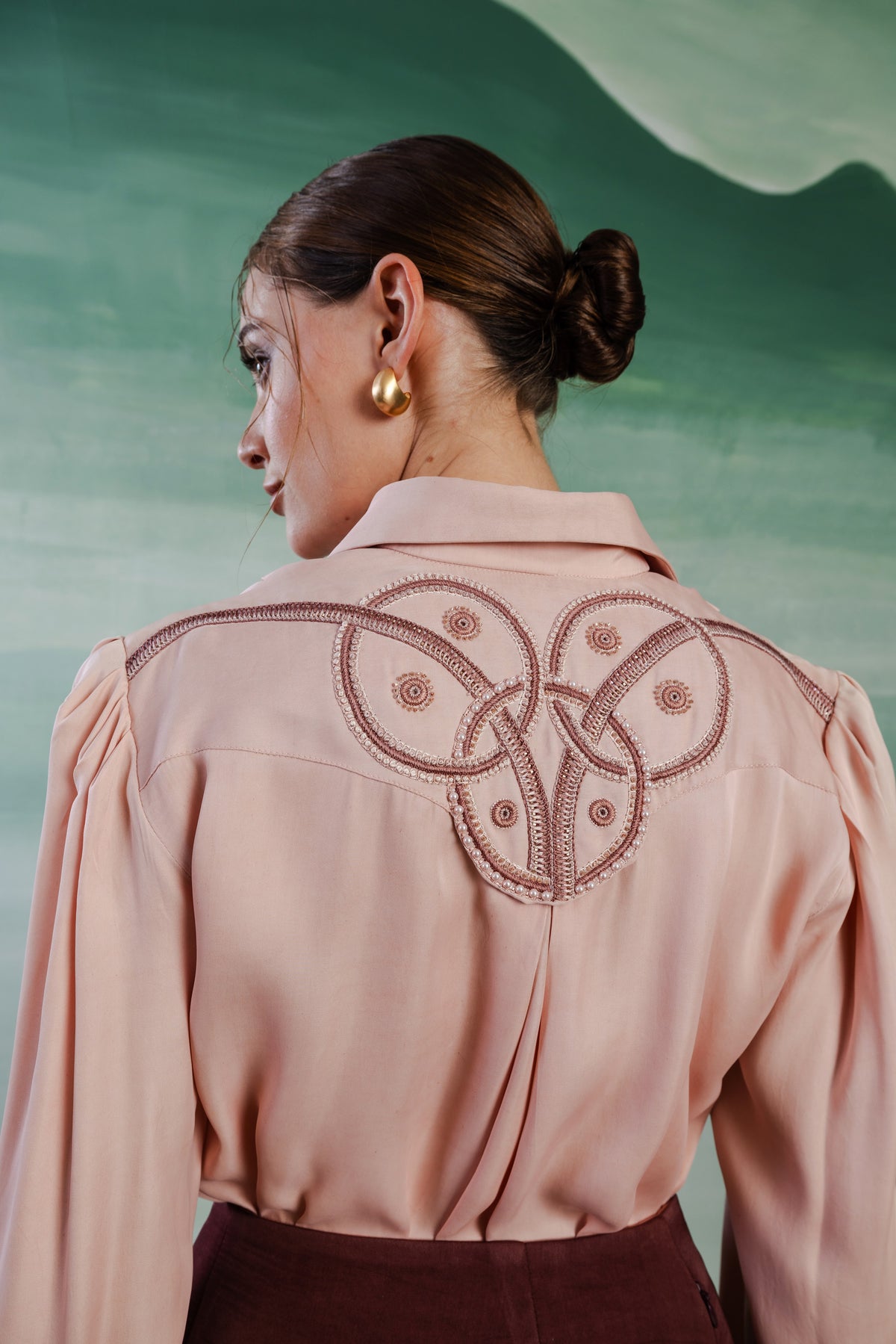 Side Opening Satin Shirt – Romanesque - Apricot Blush