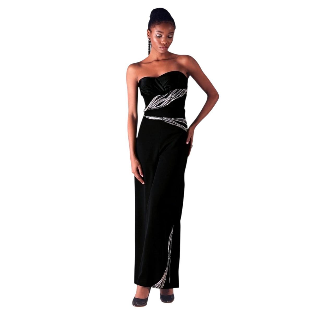 Wave Waistband Wide-Leg Trousers – Obelisk - Black