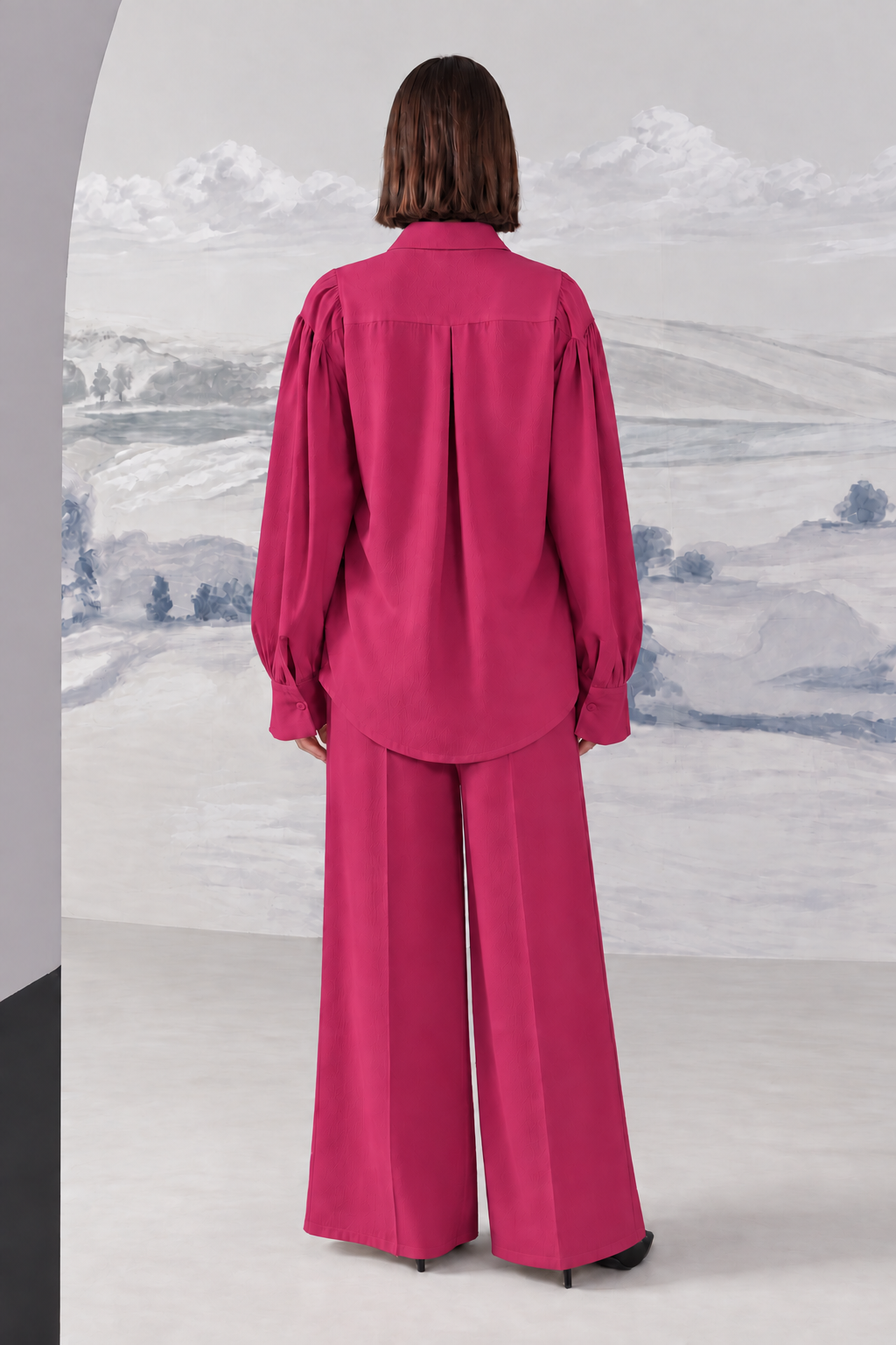 Front Slit Wide-Leg Trousers – Regal - Burst Berry