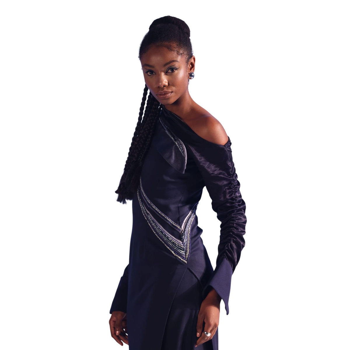 One-Shoulder Draped Midi Dress – Ecalt - Navy Blue