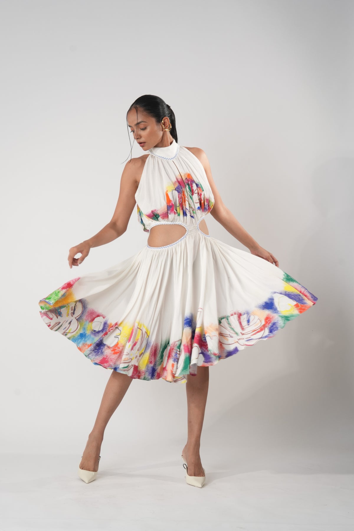 Halter Cutout Swing Dress – Whimsical - White