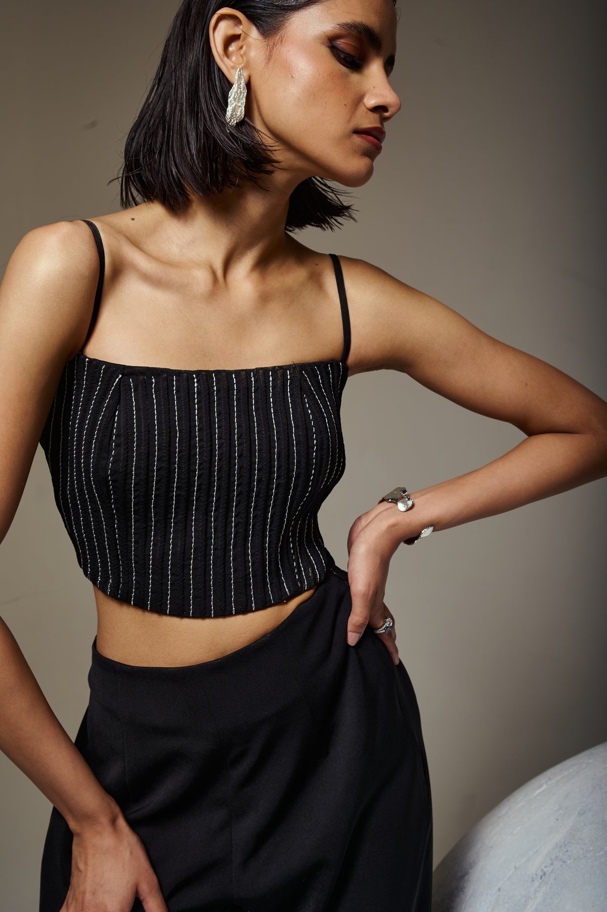 Cord Embroidered Square Neck Bustier – Rhythm - Black