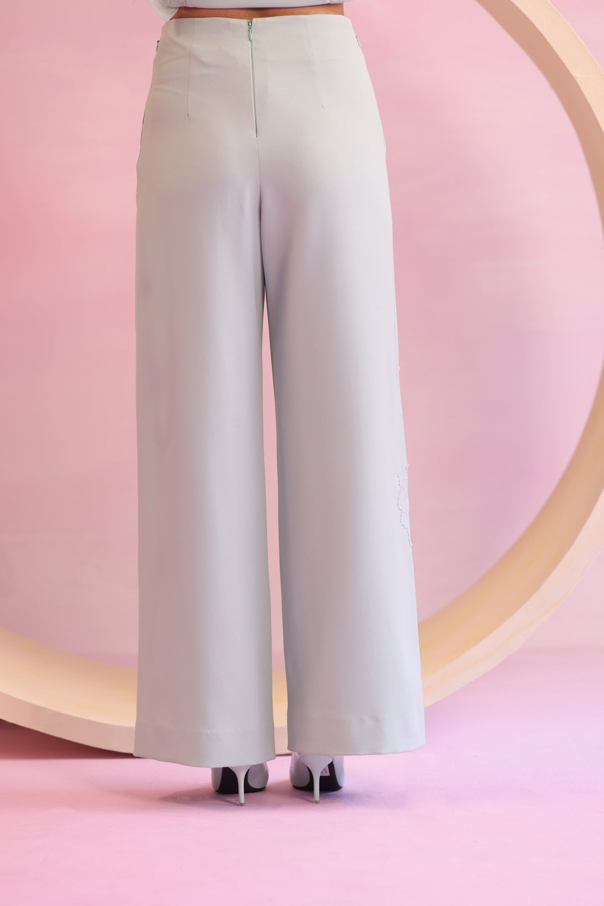 Embroidered Hem Wide-Leg Trousers – Enchanted Grove - Mint Green