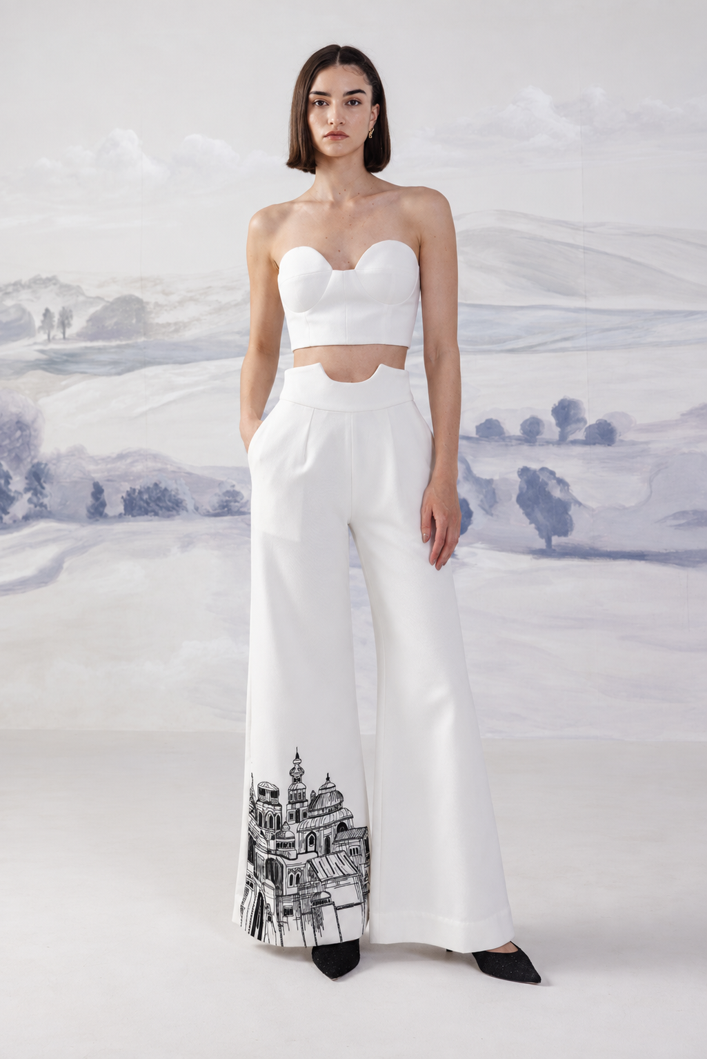 One-Leg Embroidered Trousers – Aurelian - White
