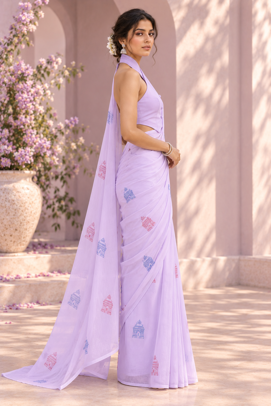 Chikankari Motif Saree – Lucknow - Lavender