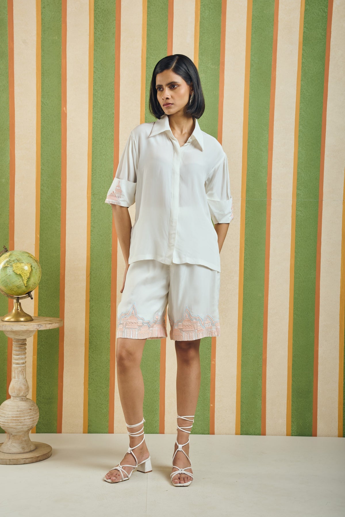 Gathered Sleeve Embroidered Shirt – Crescent - White