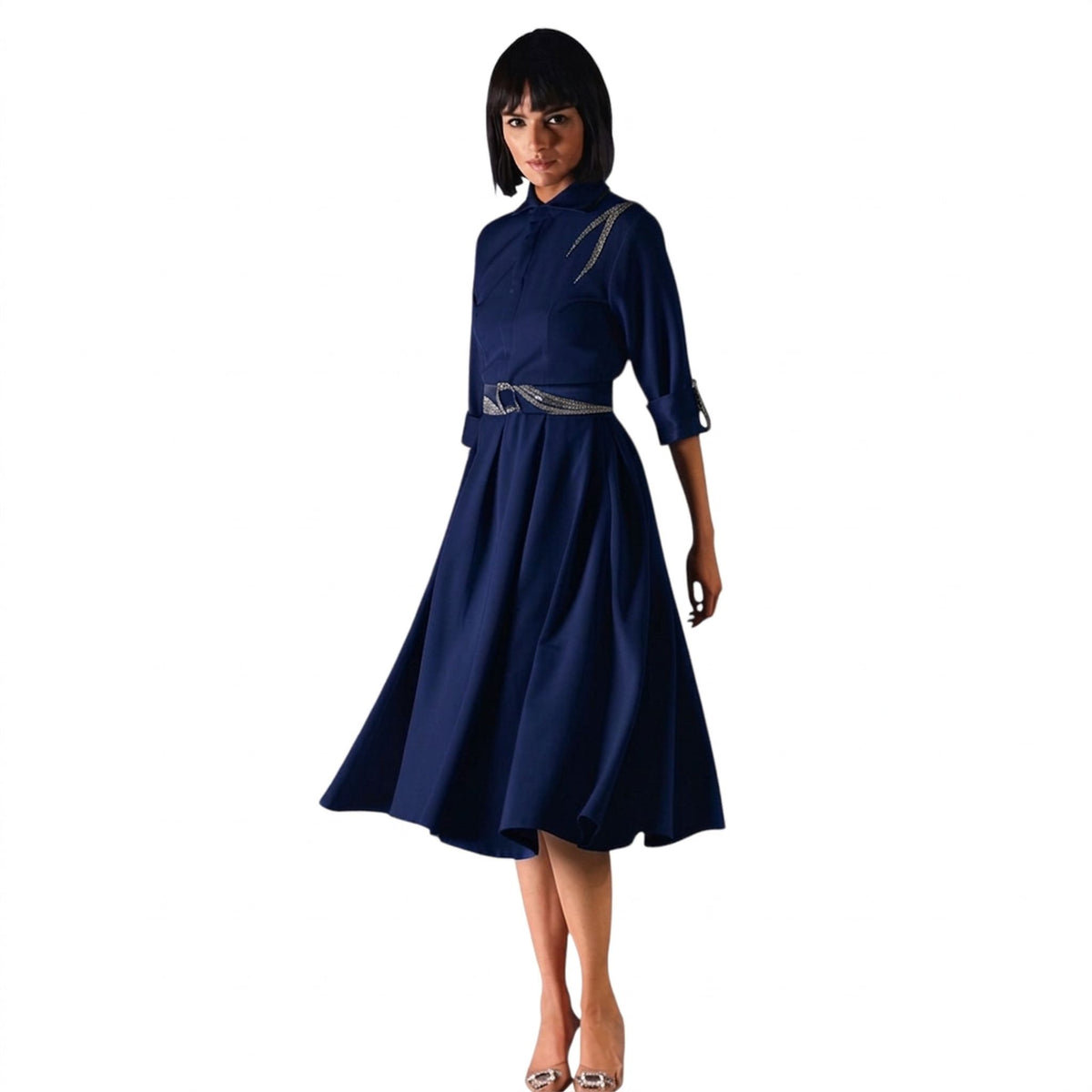 Collared Button-Down Skater Dress – Amunet - Navy Blue