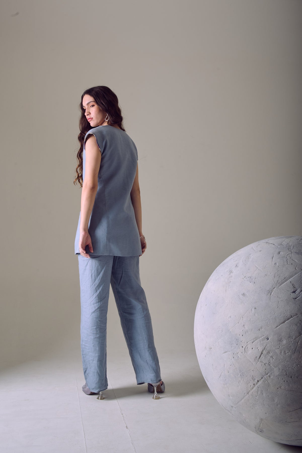 Linecraft Cap Sleeve Long Vest – Warli - Blue
