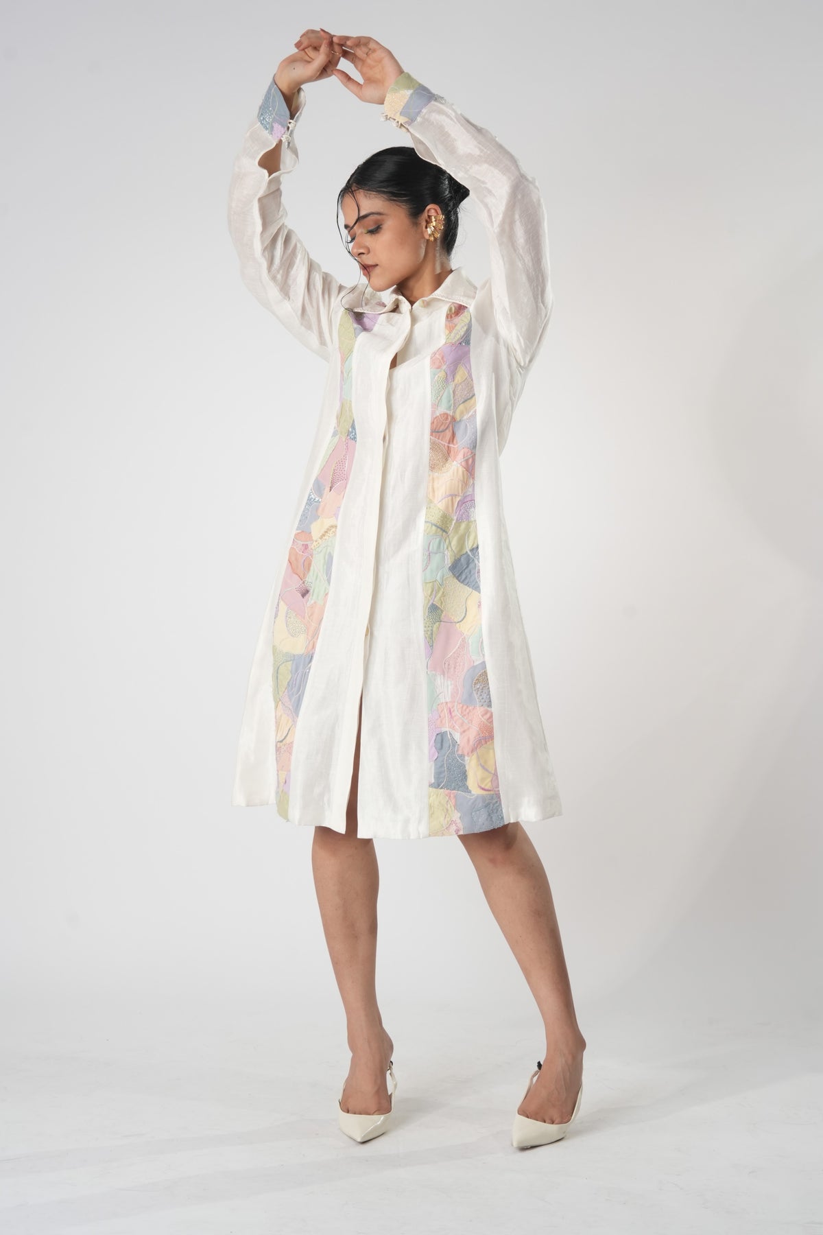 Patchwork Embroidered Shirt Dress – Ethereal - White