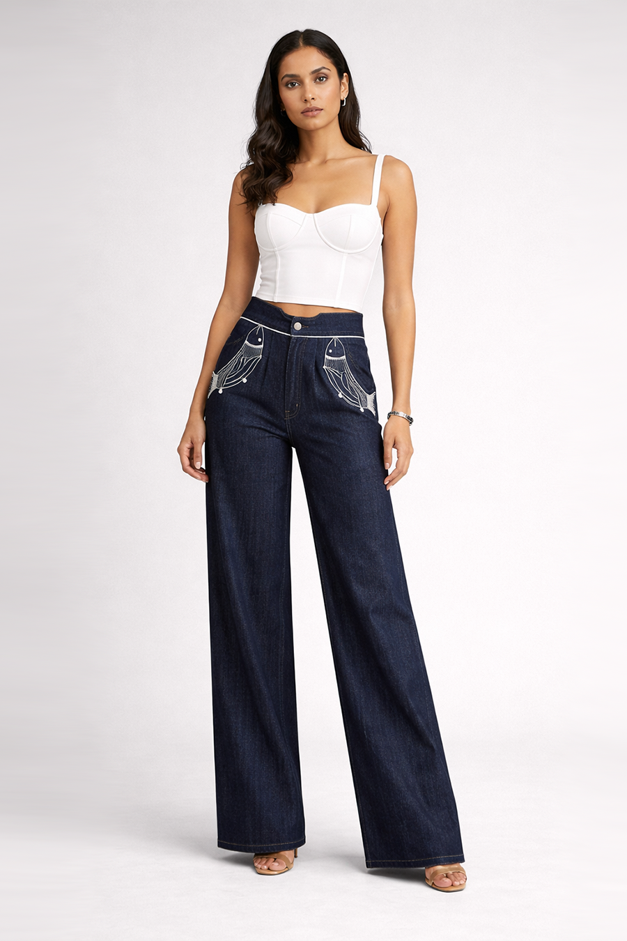 Fish Embroidered Denim Trousers – Mahi - Blue