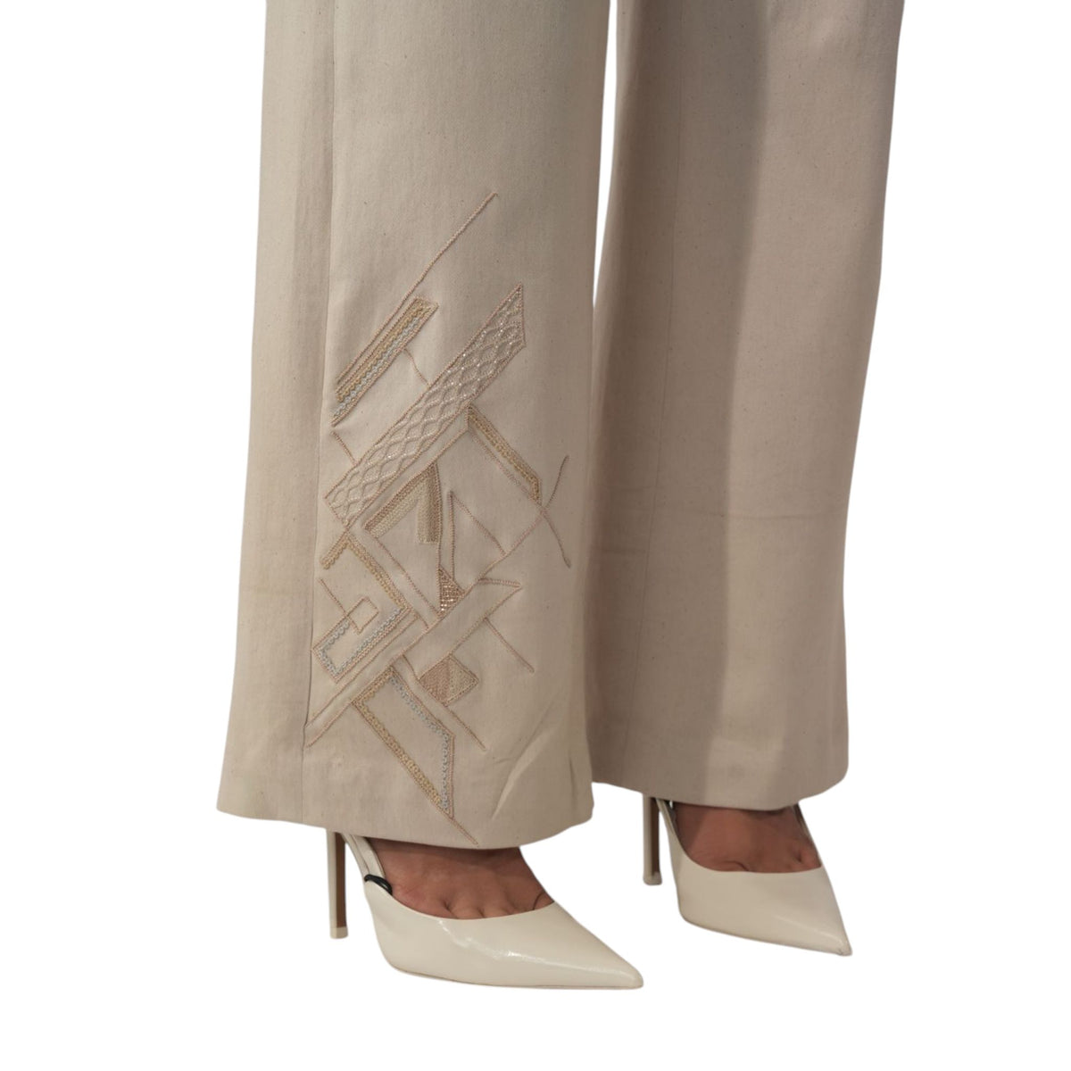 Embroidered Denim Bell Bottoms – Lunette - Beige