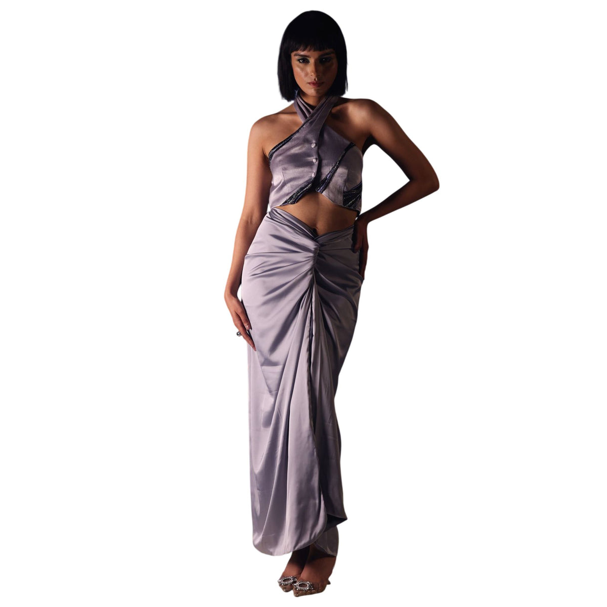 Draped Halter Vest – Heba - Cool Grey