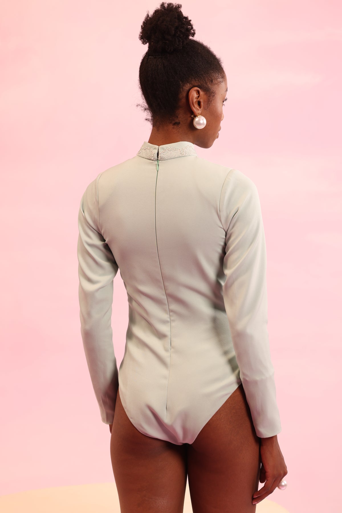 Cut-Out High Neck Bodysuit – Arboreal Grace - Mint Green