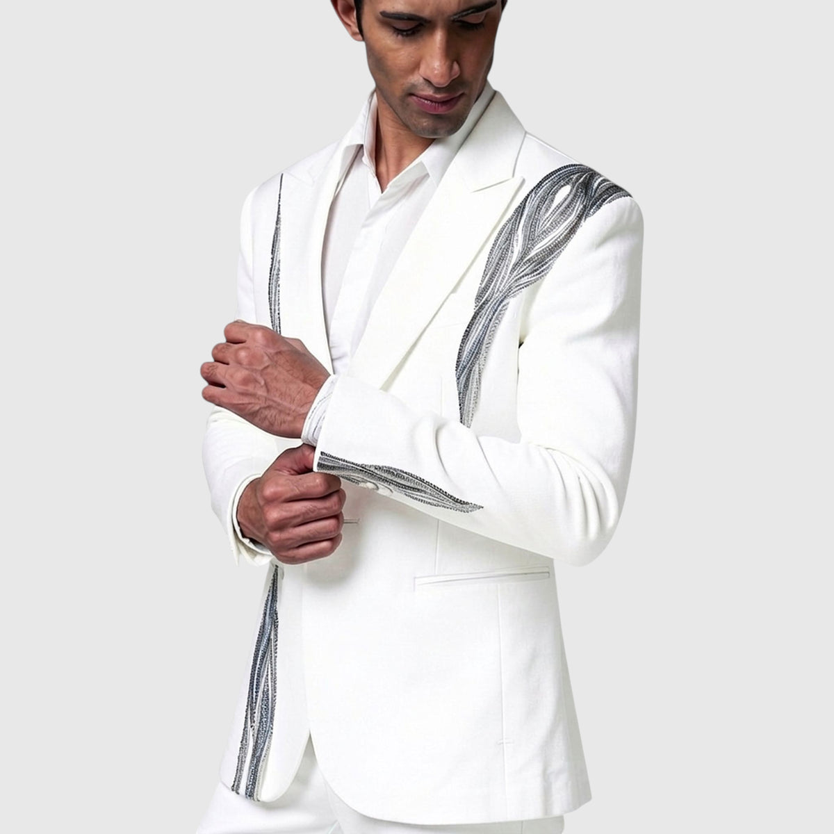 Men's Beaded Tuxedo Blazer – Eclipse - White