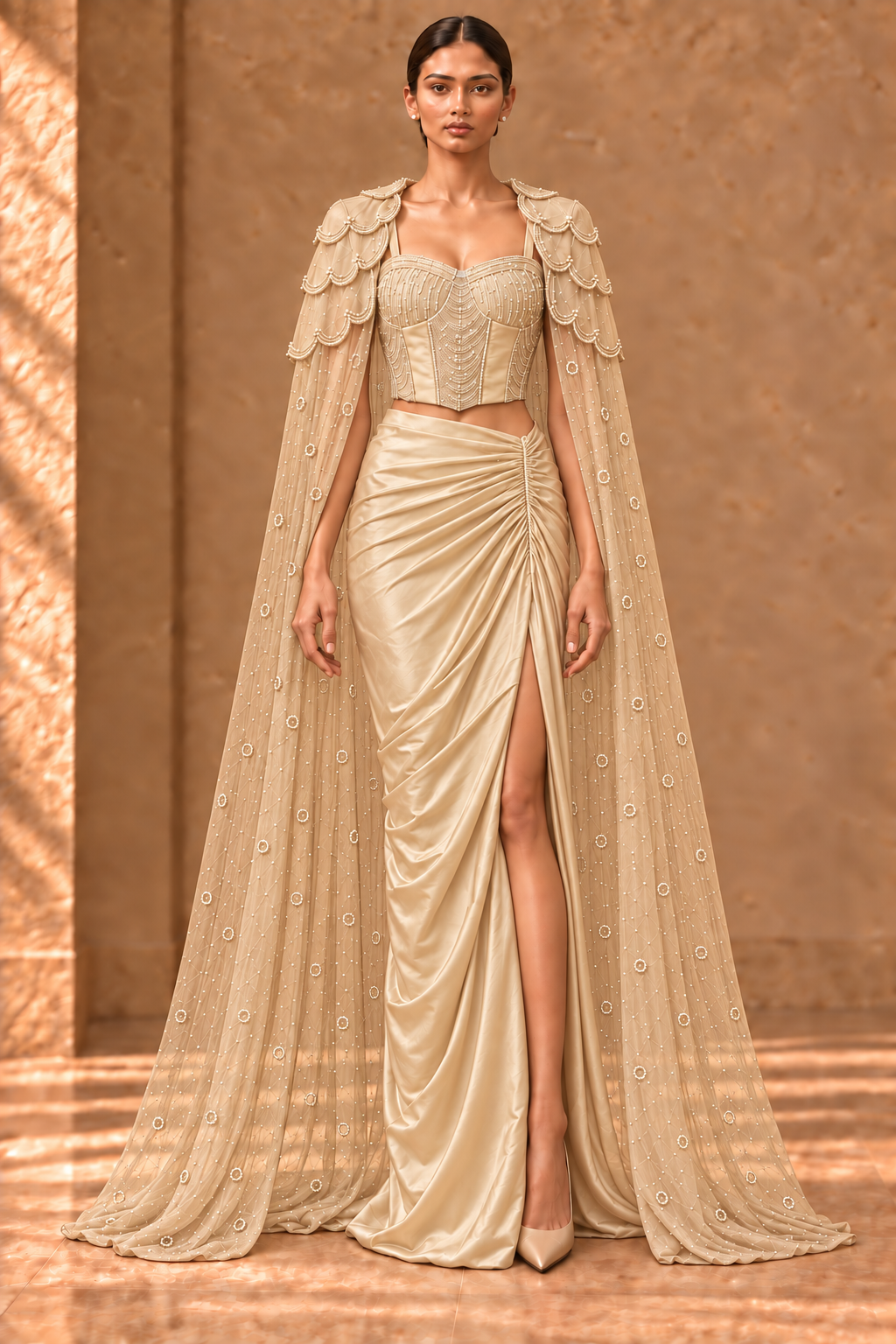 Cord Scallop Cape Set - Champagne Gold