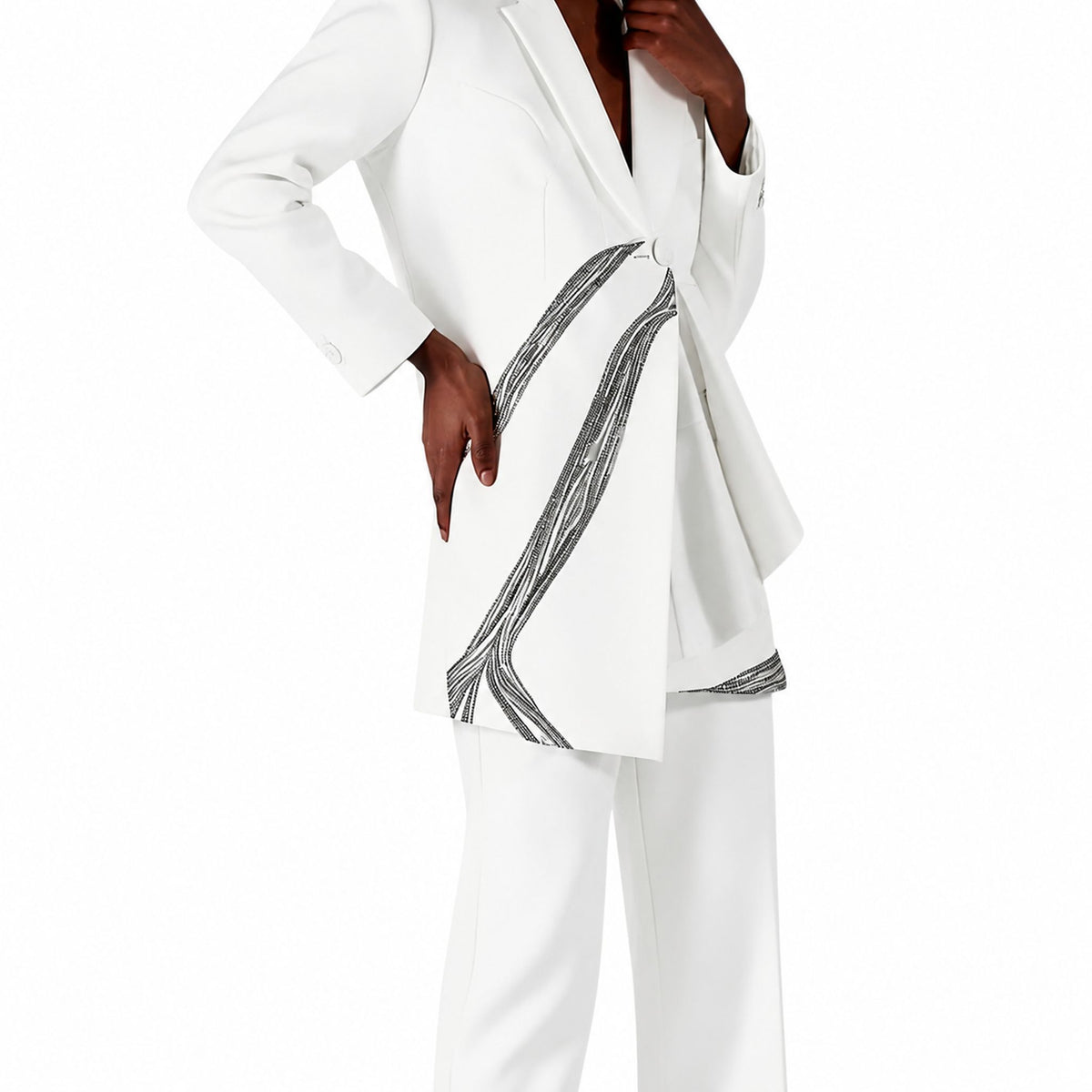 Asymmetric Drape Blazer – Nile - White