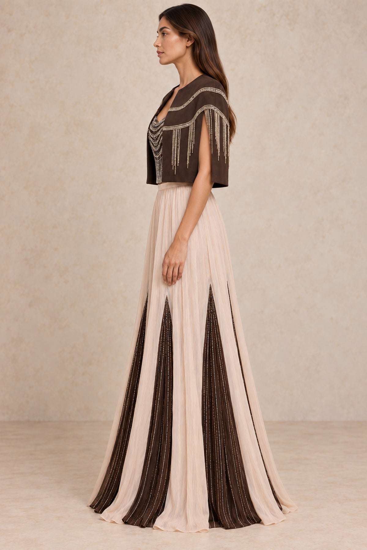 Cord Short Cape Set - Espresso & Cream
