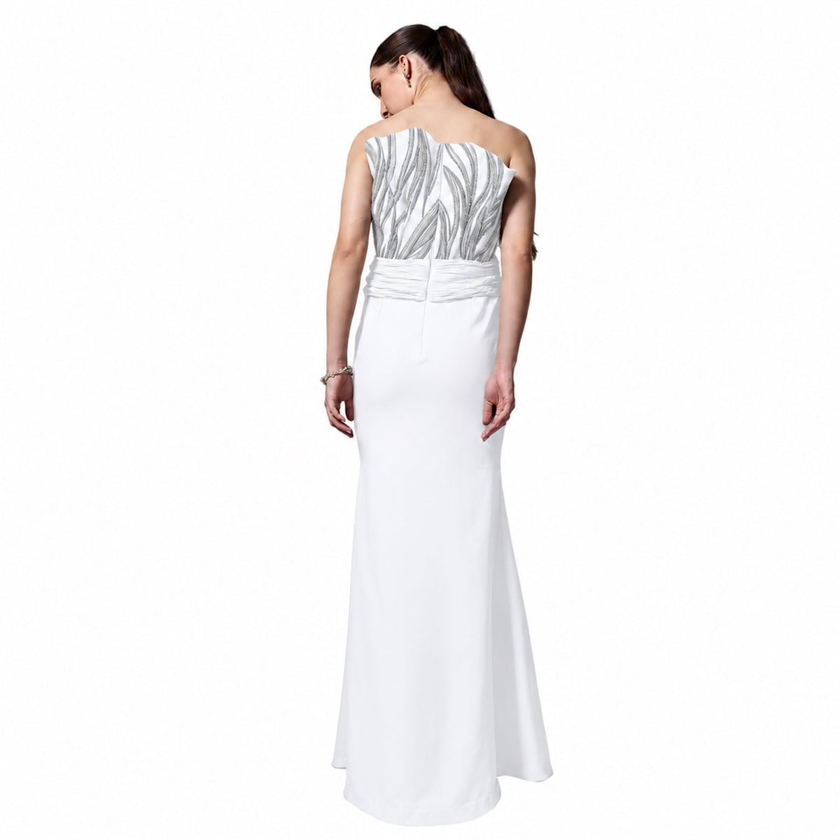 Off-Shoulder Embroidered Gown – Rivulet - White