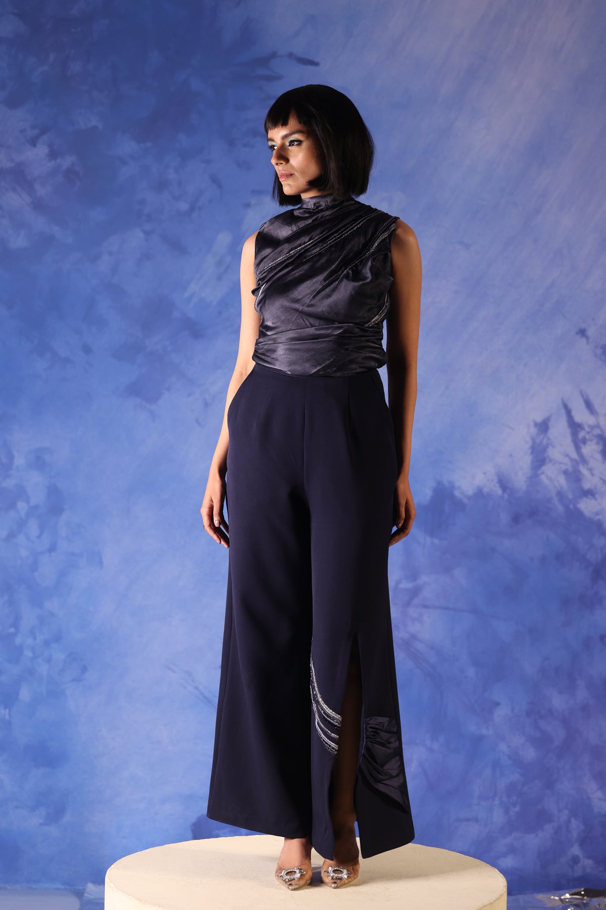 Asymmetric Draped Bodysuit – Ma'at - Stone Blue