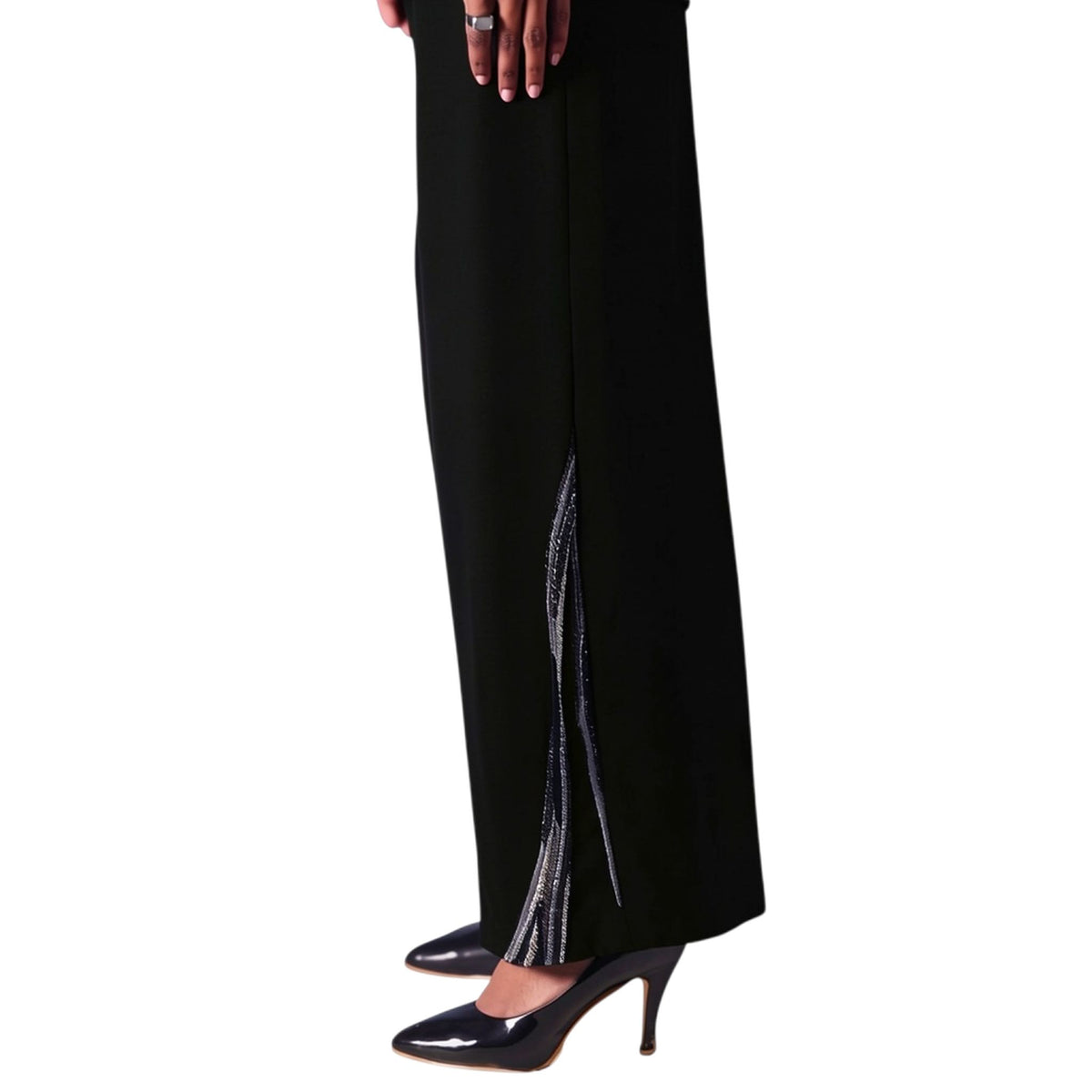 Wave Waistband Wide-Leg Trousers – Obelisk - Black