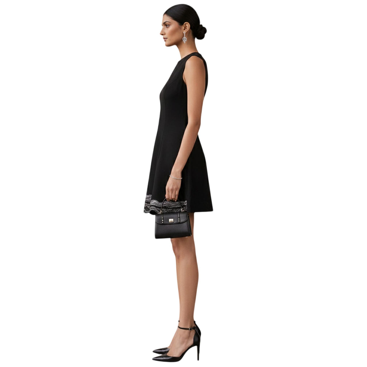 Embroidered Hem Fit & Flare Dress – Hemline - Black