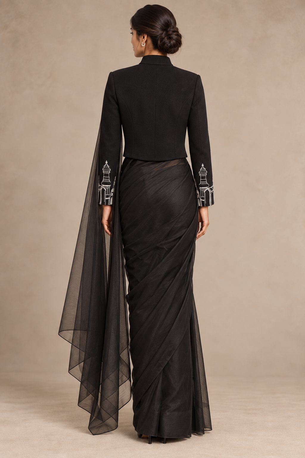 Cuff Embroidered Crop Jacket – Vault - Black