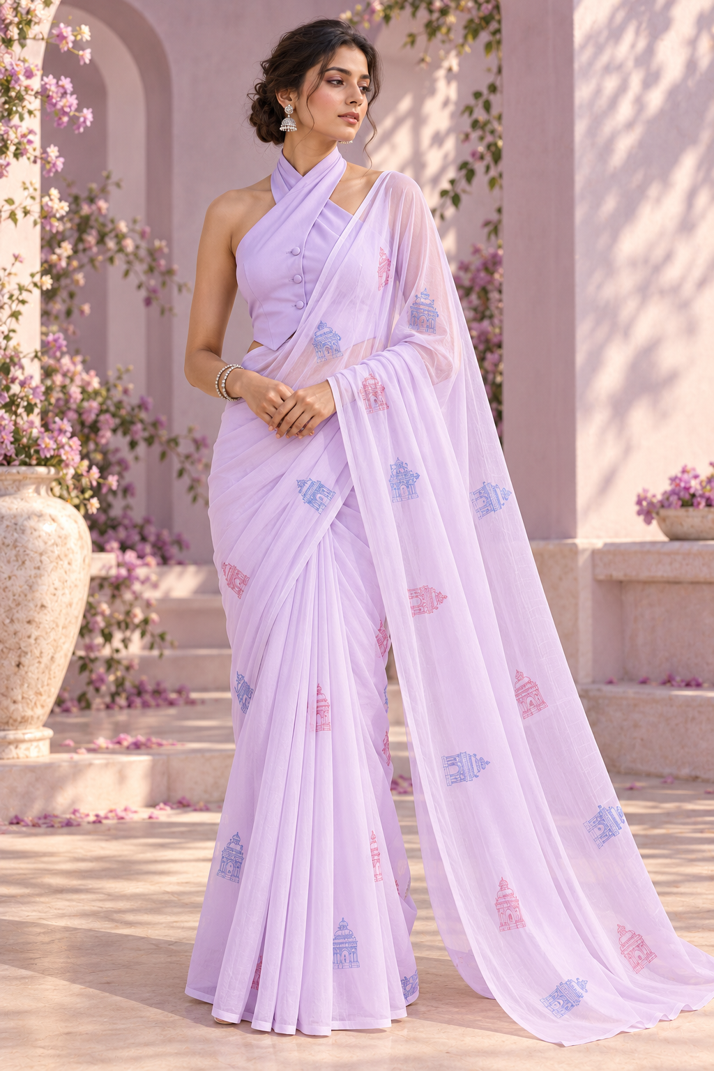 Chikankari Motif Saree – Lucknow - Lavender