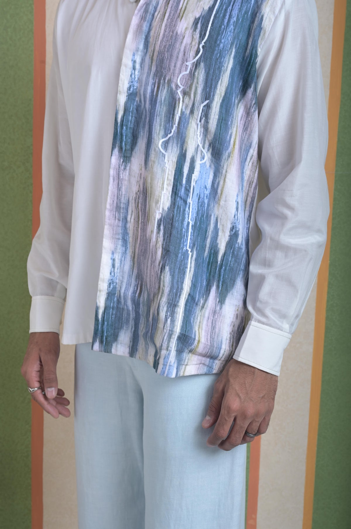 Split Canvas Men’s Shirt - Blue Brushstroke Print