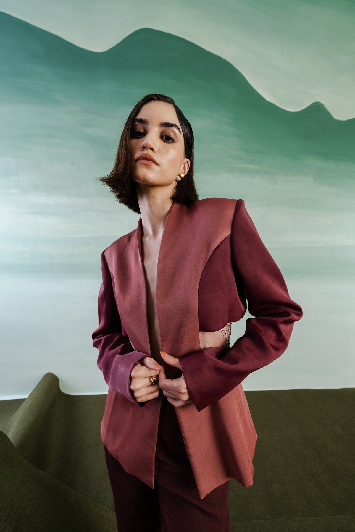 Layered Back Over Blazer – Aura - Blush Merlot
